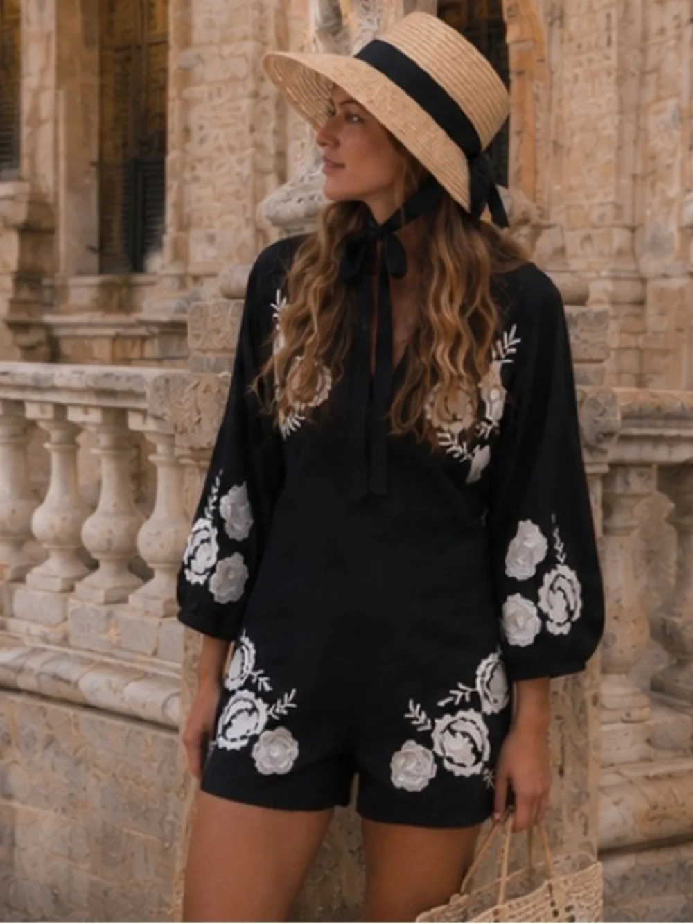 Zara embroidery linen blend jumpsuits bloggers fav